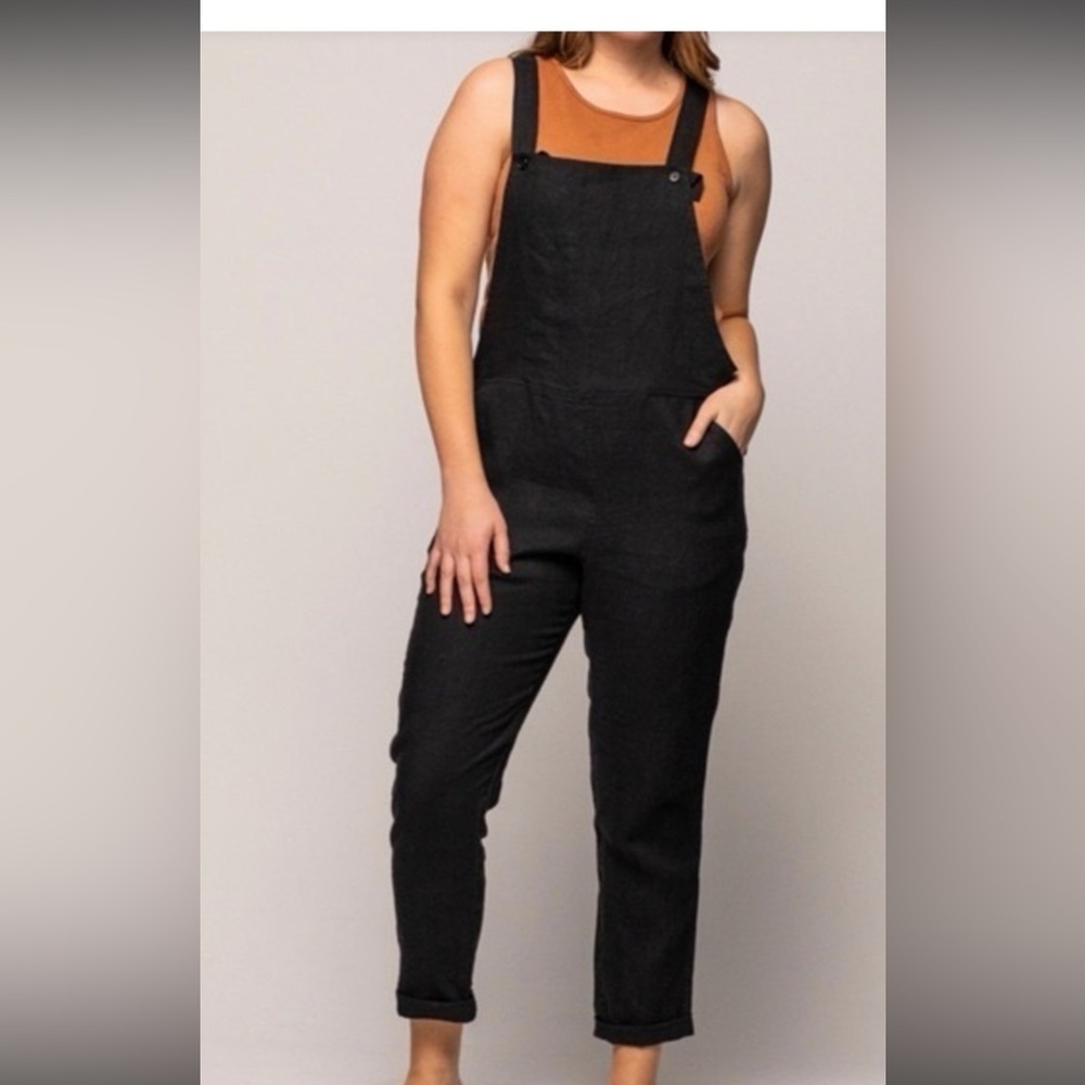 NWT Pyne & Smith Black 100% Linen Overalls Jumpsuit size XS